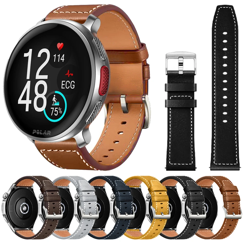 20/22mm Leather Strap for POLAR Vantage V3 V2 Watch Band M2/M/Grit X Pro for Polar Ignite 3 2/Pacer/Unite Business Bracelet Belt