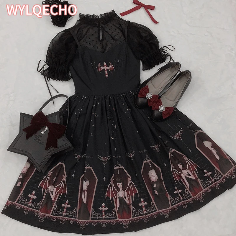 Robe Gothique Sombre à Bretelles Victoriennes de Style Japonais Lolita Jsk, Tenue Sexy et Douce à Bandes