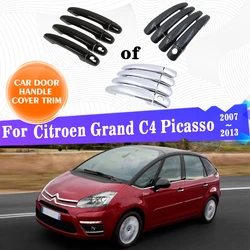 For Citroen Grand C4 Picasso 2007-2013 Car Door Handle Covers Gloss Black Carbon Fiber Chrome Styling Sticker Gadget Accessories