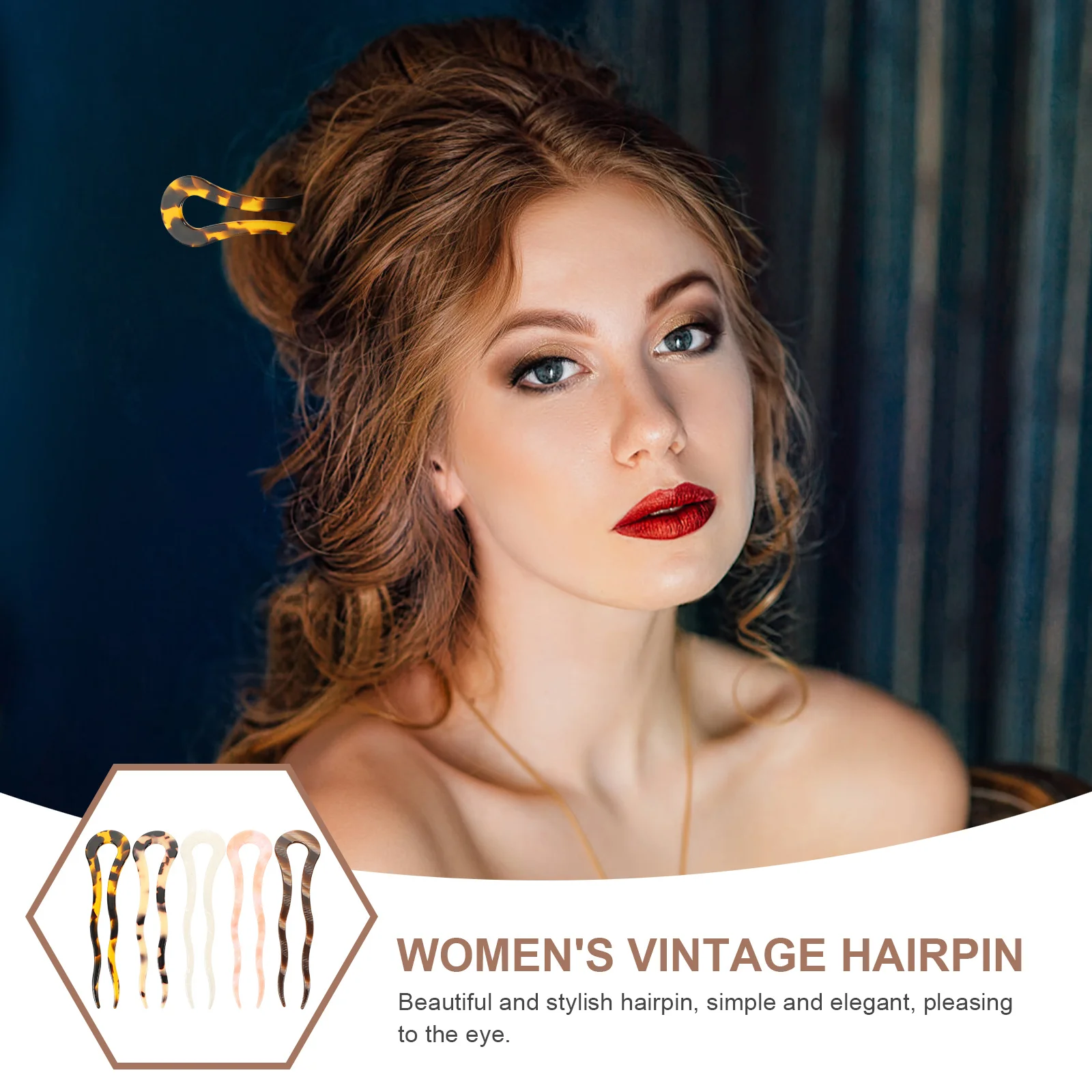 

5pcs Vintage Hair Forks U-Shaped Acetate Hairpins Wavy Barrettes For Women Retro Headwear Hair Accessories Styling Tools