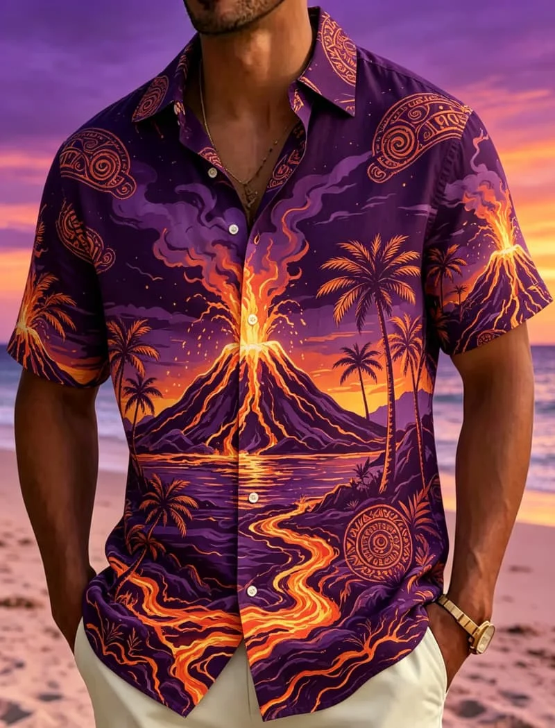 

Men's Island Adventure And Coastal Print Casual Shirt, Breathable Top For Summer Vacation Party Travel And Daily Wear