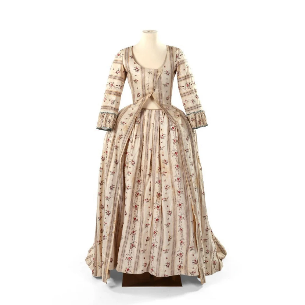 

18th Century Royal Court French Bustle Dress Victorian Georgian Duchess Floral Printed Costume Marie Antoinette Ball Gown