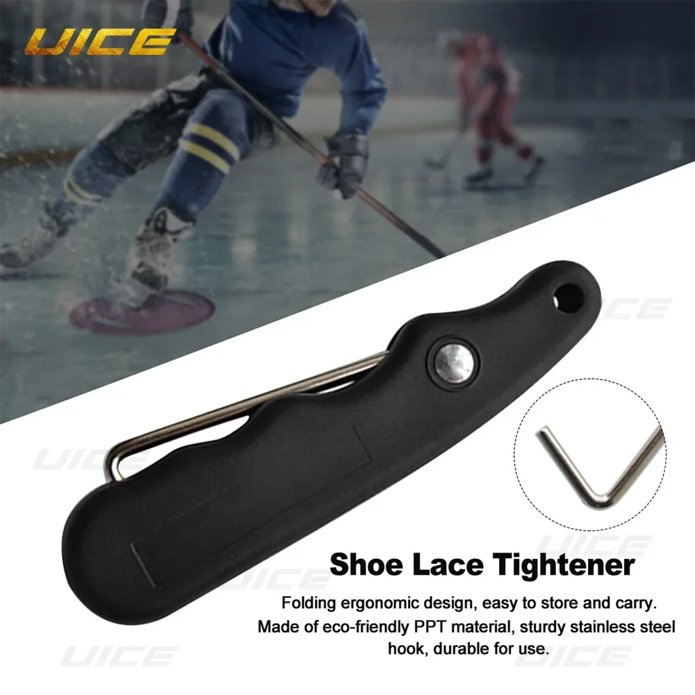 Patins de hockey sur glace avec crochet arc-en-ciel, pliables, portables, noirs, durables, pratiques, tendeur de dentelle ergonomique pour les