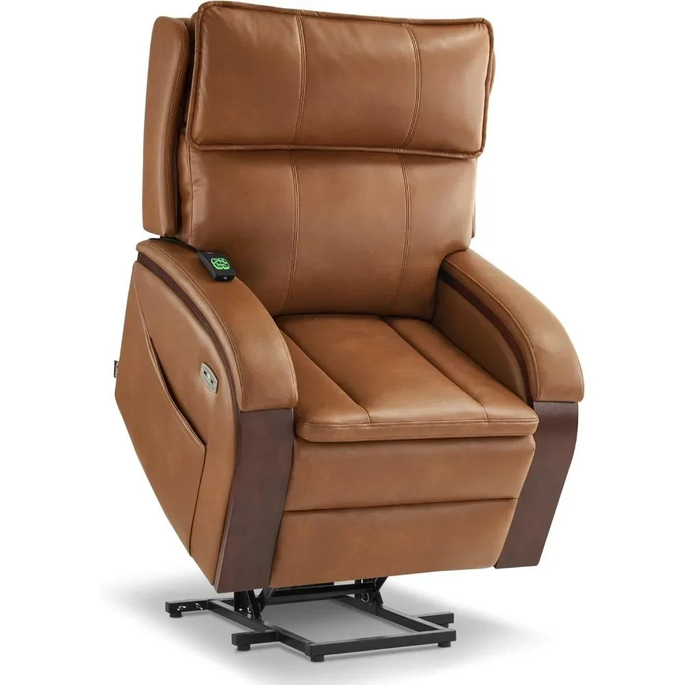 Power Lift Recliner Chair Sofa with Massage and Heat, Adjustable Headrest for Elderly People, Solid Wood Armrest, USB Ports