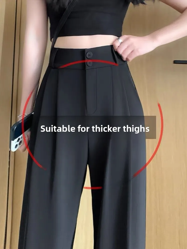 

Black Wide Leg Suit Pants Women's 2026 New Summer Professional Straight Casual Trousers High Waist Button Polyester Fiber