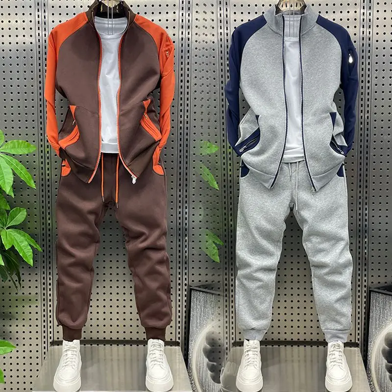 2023 lente nieuwe stijl contrasterende kleur splitsen casual tweedelig trendy sport losse jas joggingbroek pak