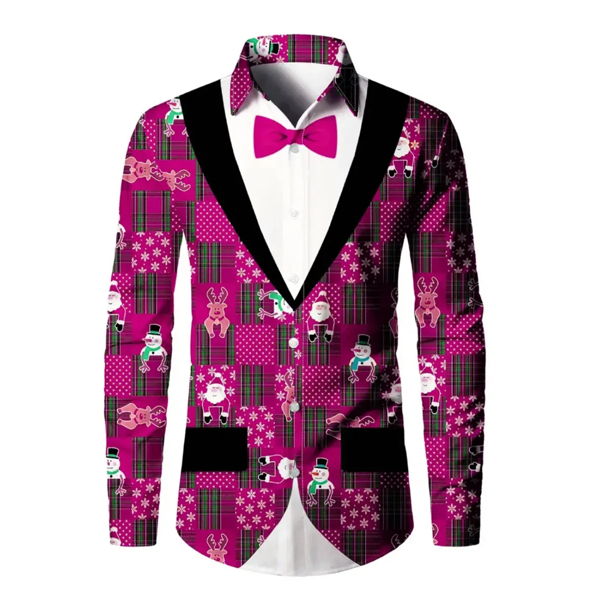 

Men's Long-Sleeved Lapel Christmas Shirt 3D Snowman Suit Pattern Printed Fashionable Comfortable Fabric for Social Parties