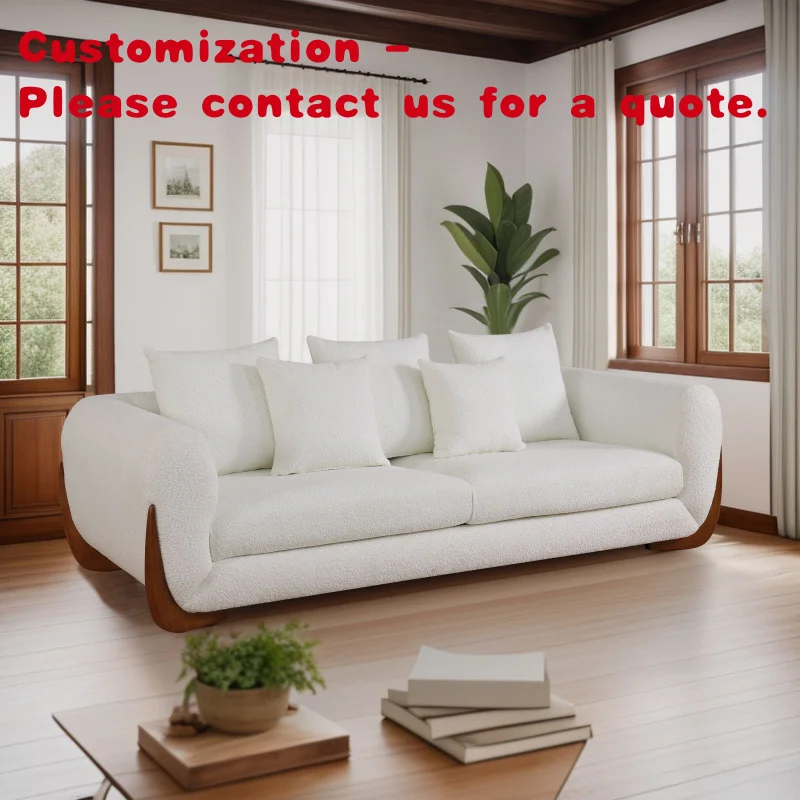 

custom.ATUNUS 3 Beige Sofa Nordic Minimalist Living Room Teddy Boucle Fabric Soft Sofa Couch Set