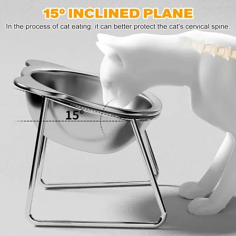 Stainless Steel Pet Bowl Slanted Anti Cervical Spondylosis for Cats and Dogs Dual Use Feeder Pet Supplies