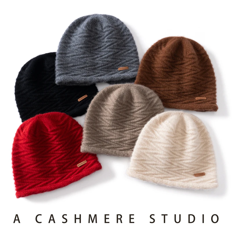 Christmas Women's High Quality 100% Pure Cashmere Knitted Hat Solid Color Soft Winter Warm Cold Proof Ear Protection Fashion Hat