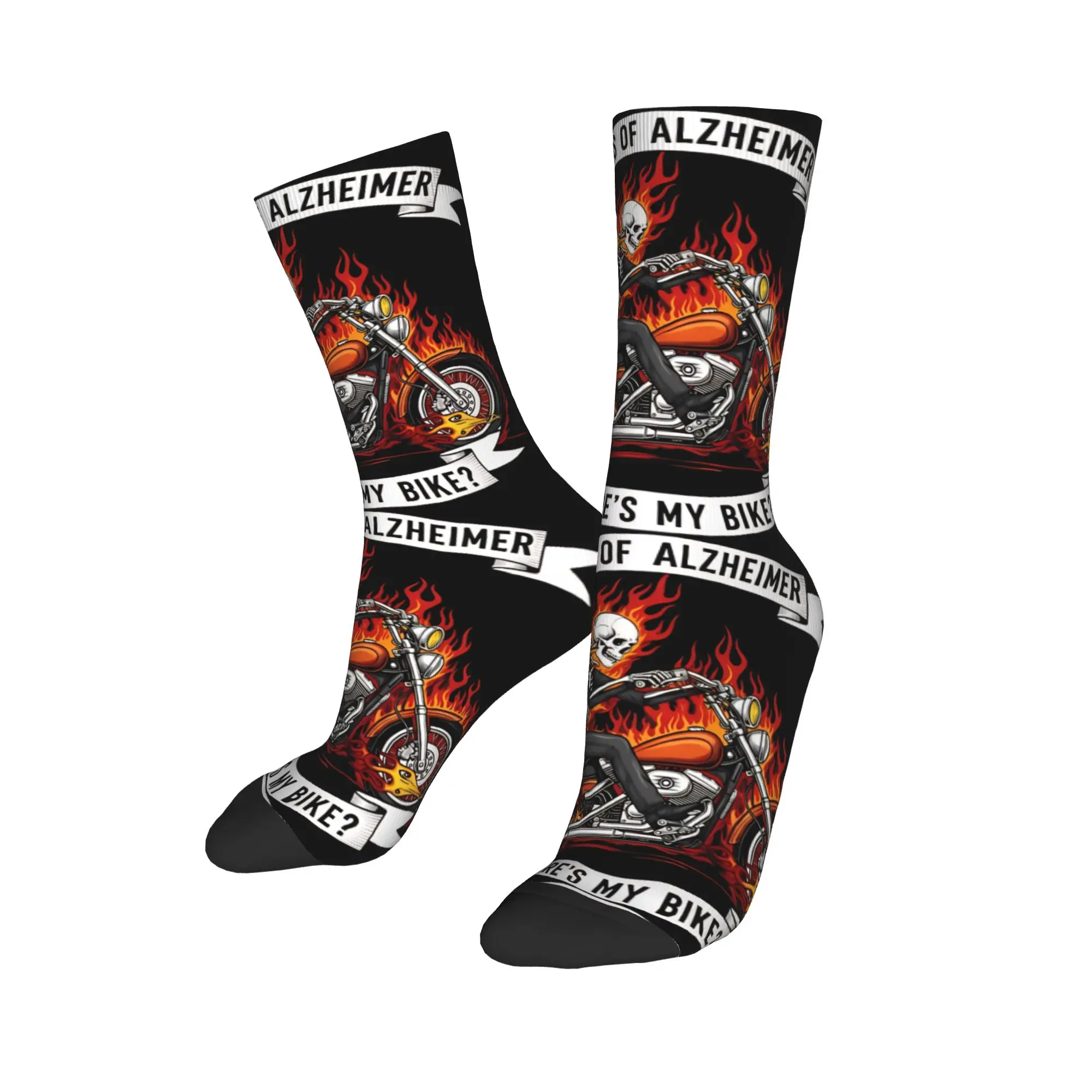 

Flaming Skeleton Biker Alzheimer Ride Socks Design Stockings Anti Slip Men's Socks Breathable Winter Gothic Cycling Socks