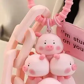 

Kawaii Stacking Cartoon Pig Bag Charm Keychain Bell Creative Student Couple Backpack Hanging Decoration Longchamp Bag Pendant