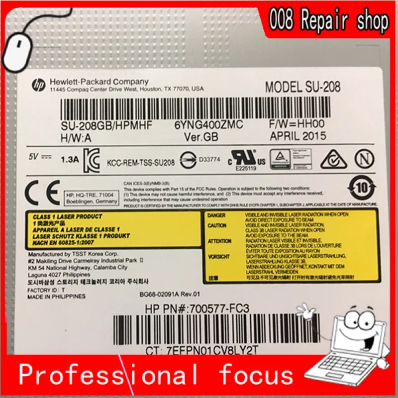 Unidad de DVD integrada para ordenador portátil, dispositivo ultrafino 8X, SU-208, DVDRAM, unidad de CD integrada, mppc PN: 700577-FC3