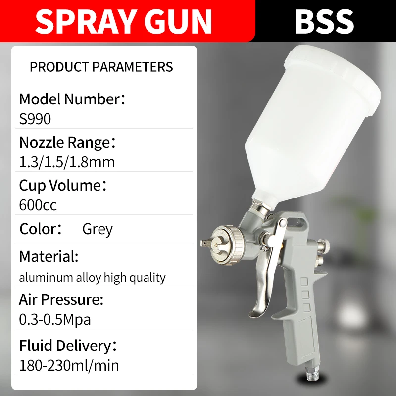 S990 Pneumatic Paint Sprayer HVLP Air Gravity Gun Primer High Transfer Efficiency Reduces Mist Suitable For Application Of Prime