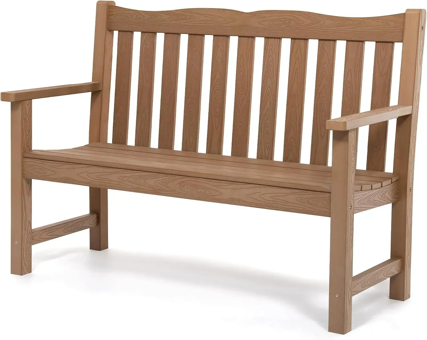 Outdoor Bench 2-Person Poly Lumber Garden Bench All-Weather Outside Bench 800 lbs Weight Capacity Never Rot or FadeTeak