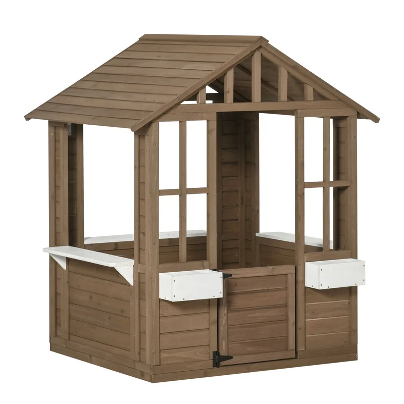 

Outsunny Wooden Playhouse for Kids, Outdoor Garden Cottage with Functional Door and Windows, Flower Pot Holder, 47" x 38" x 54