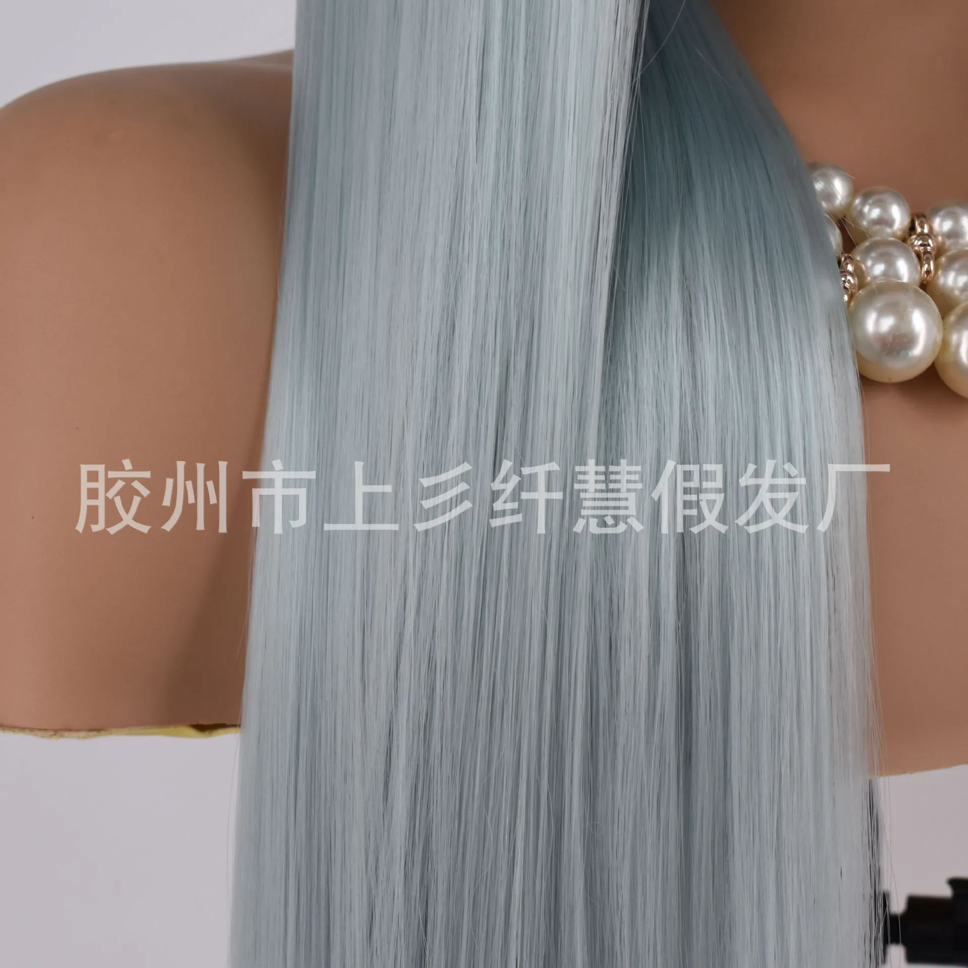 Long Straight Silver Blue Synthetic Lace Front Wig for Women Cosplay Party Costume Heat Resistant Matte Fiber Hand Tied