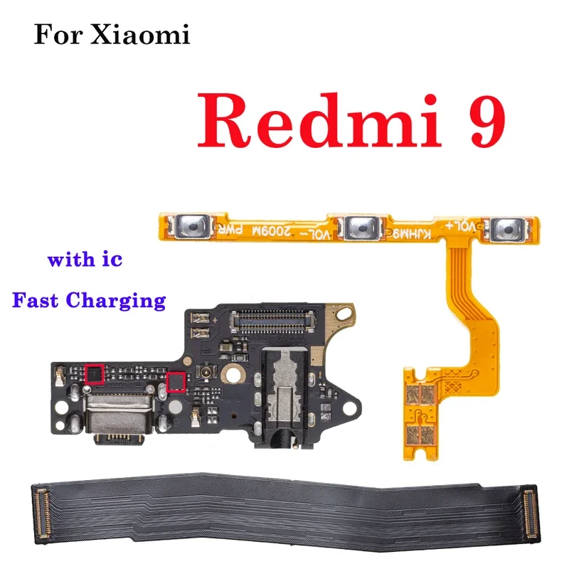 Doca de Carregamento Conector Off Switch, Placa Principal, Cabo Flex para Xiaomi Redmi 9, Carregador USB de Alimentação, Motherboard Flex