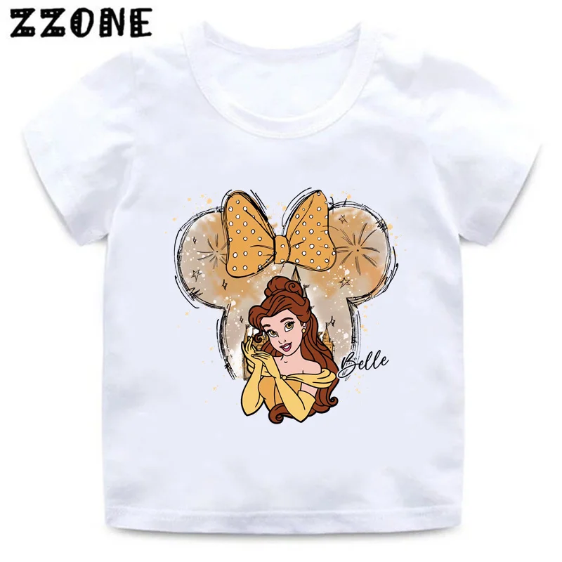 

Watercolor Mickey Belle Cinderella Princess Print Kids T-Shirts Girls Clothes Baby Boys T shirt Summer Children Tops,ooo5897