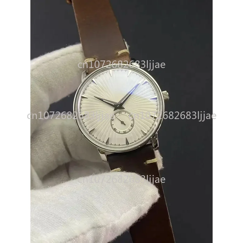 صغيرة 38 مللي متر خمر العاج الأبيض دليل لف الميكانيكية ساعة رجالي فقاعة مرآة كوكتيل سلسلة رقيقة جدا قذيفة Halvanstrap