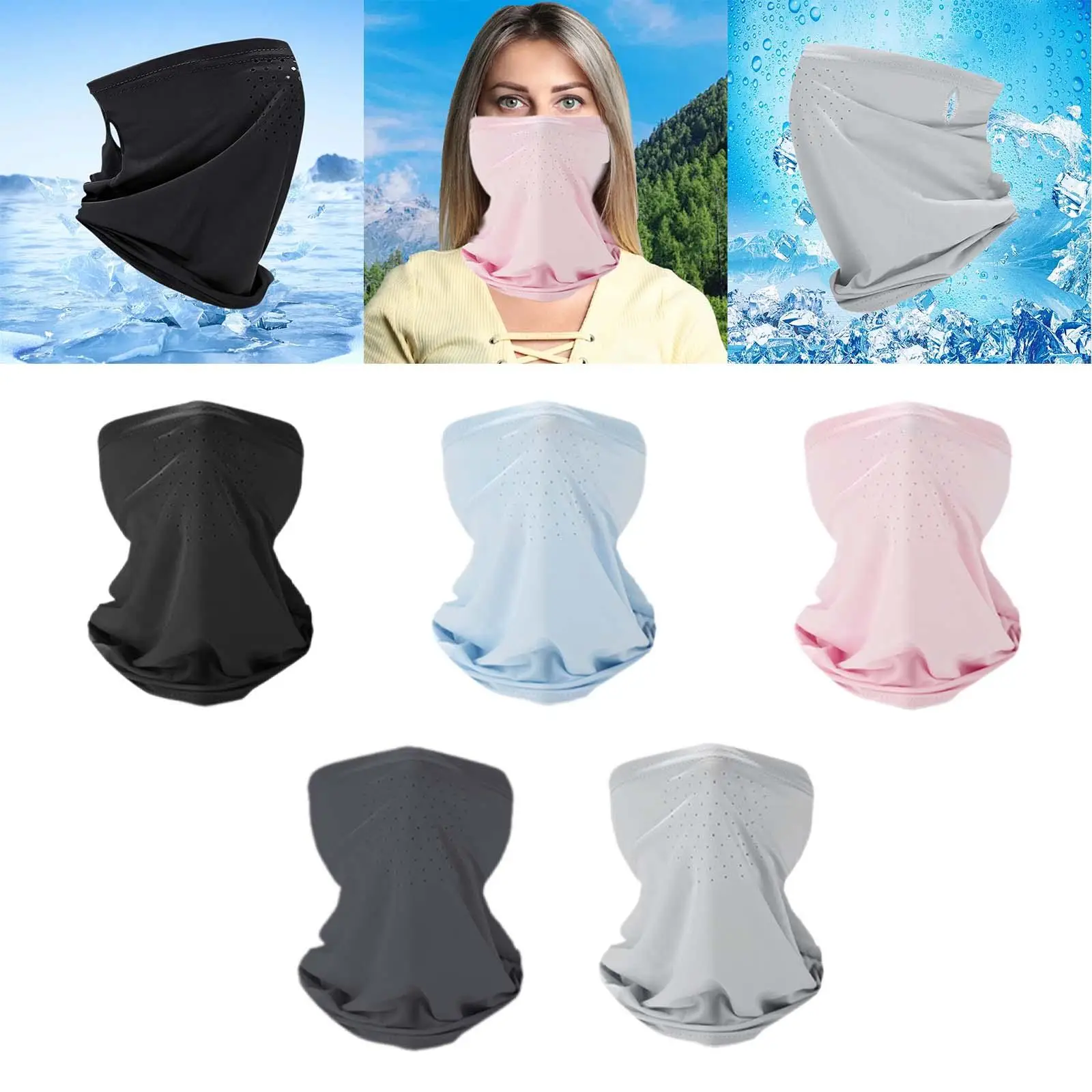 Masque facial réutilisable pour hommes et femmes, protection solaire, léger, boucle d'oreille, cou rond, cyclisme, sports de plein air, été