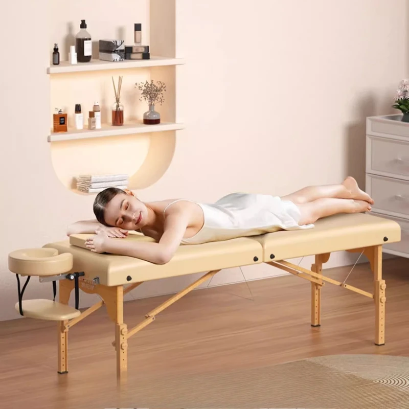 

Thai Style Folding Massage Tables Portable Tattoo Examination Beech Wood Massage Knead Soft Cushion Furniture Meja Pijat MHAMC