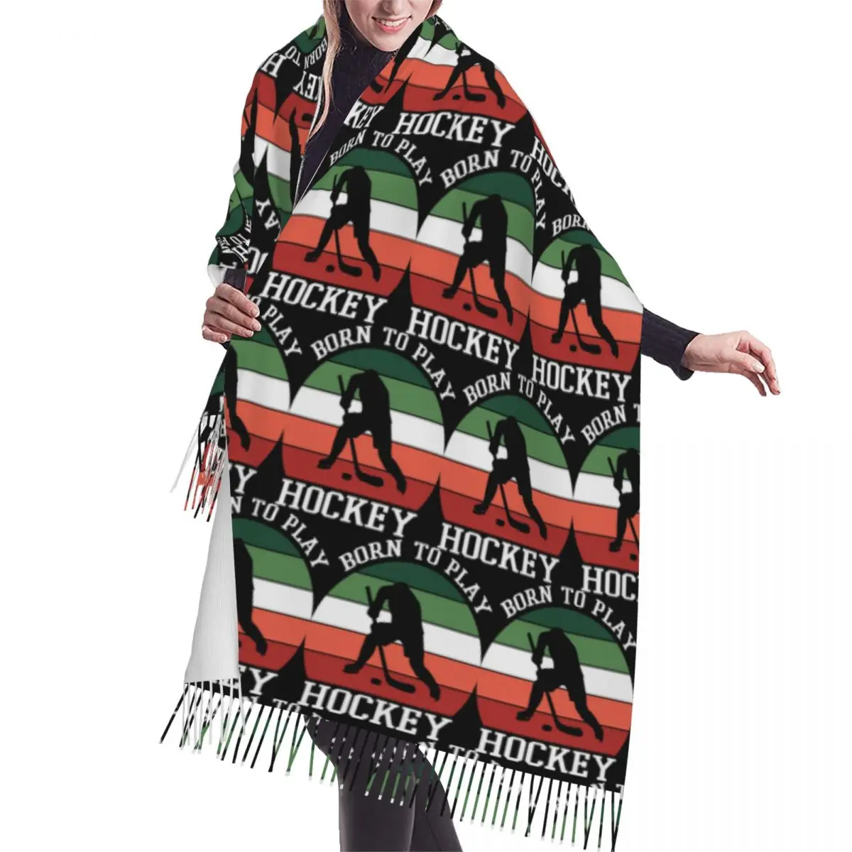 

Хоккейный шарф Born To Play, шарфы с кисточками, женские мягкие теплые шали и накидки, большая осенне-зимняя шаль