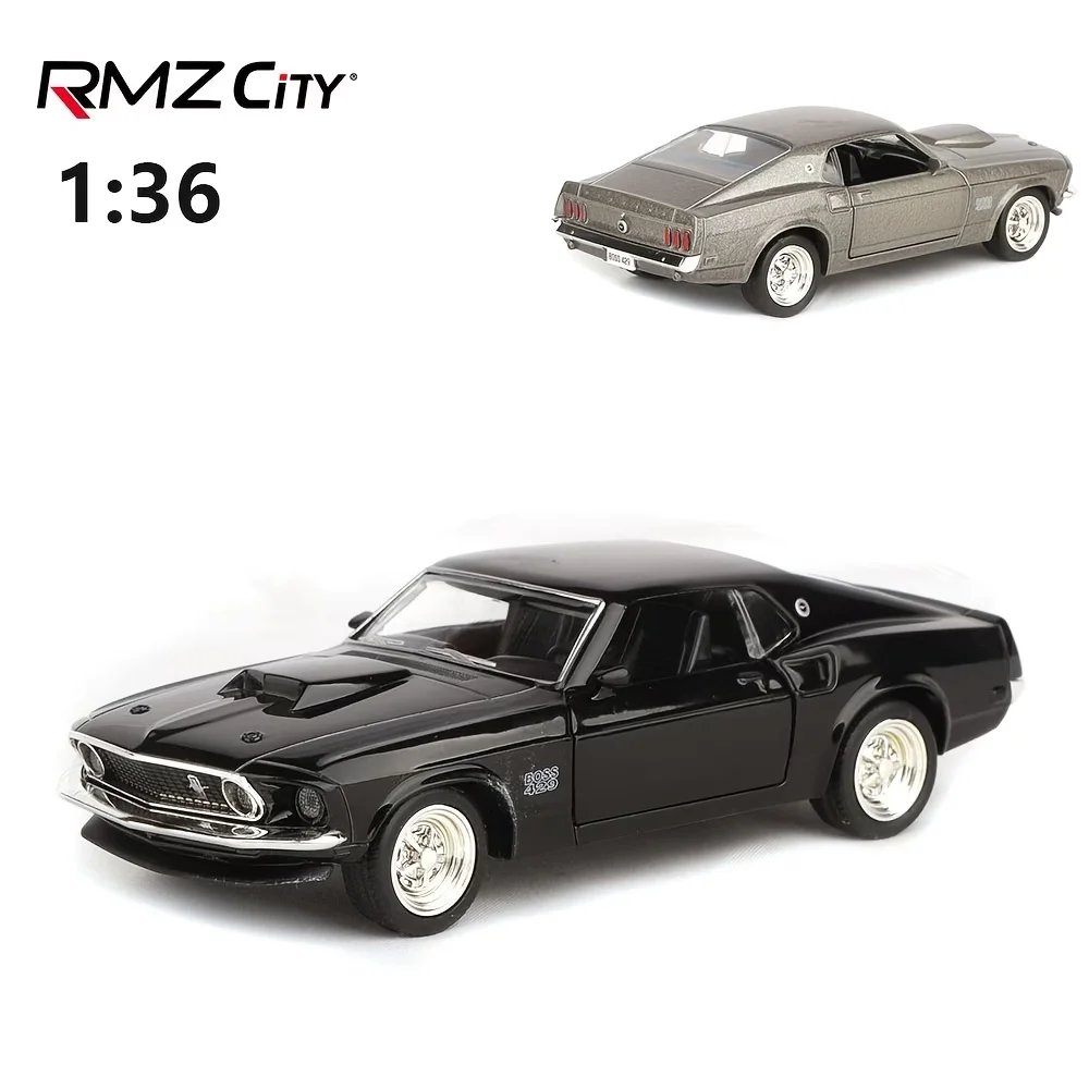 Coche de juguete Ford Mustang Boss 429 a escala 1/36 para niños, RMZ CiTY, vehículo en miniatura de metal fundido a presión, con función de retroceso, para exhibición y colección, regalo para niños