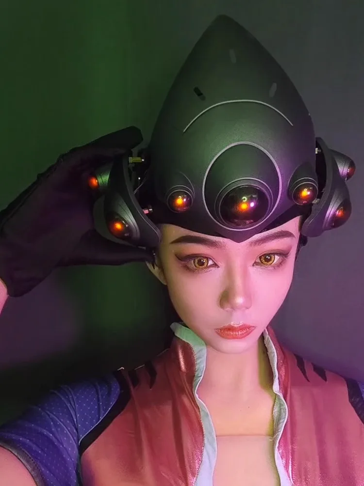 Gra OW Widowmaker Cosplay buty buty peruki na Halloween z oddychaniem Led Widowmaker kask na Cosplay Widowmaker maska rekwizyty