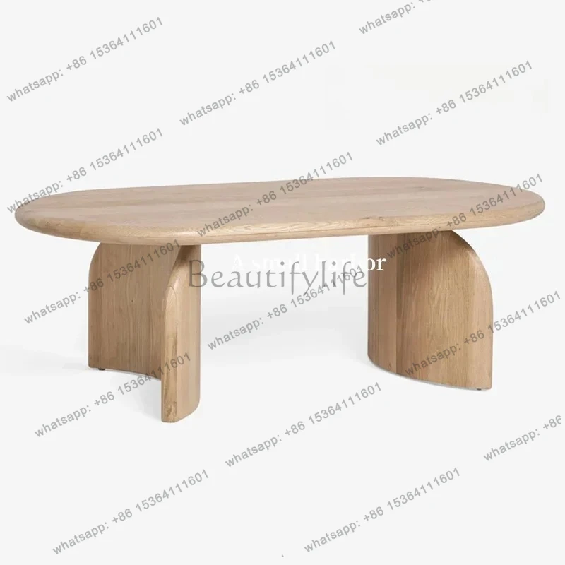 

yj7 Tavolino da caffè nordico in legno massello tavolino da tè ovale nero semplice tavolo da tè in legno di design medievale