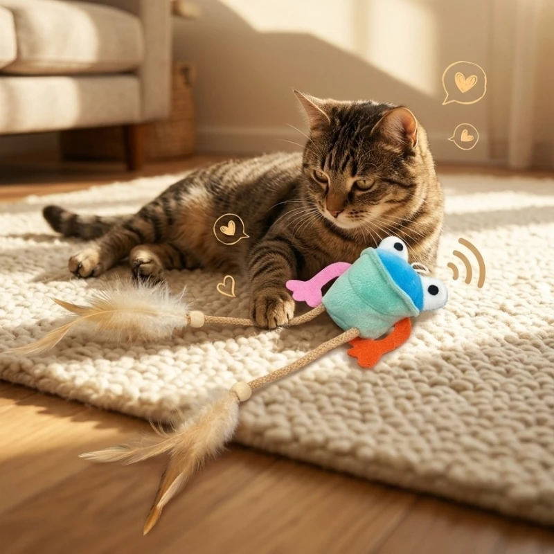 Cat Toy Chew-resistant Knot Feather Squeaky Plush Frog Kitten Toy Interactive Teasing Amuse Oneself Cat Toy Supplies