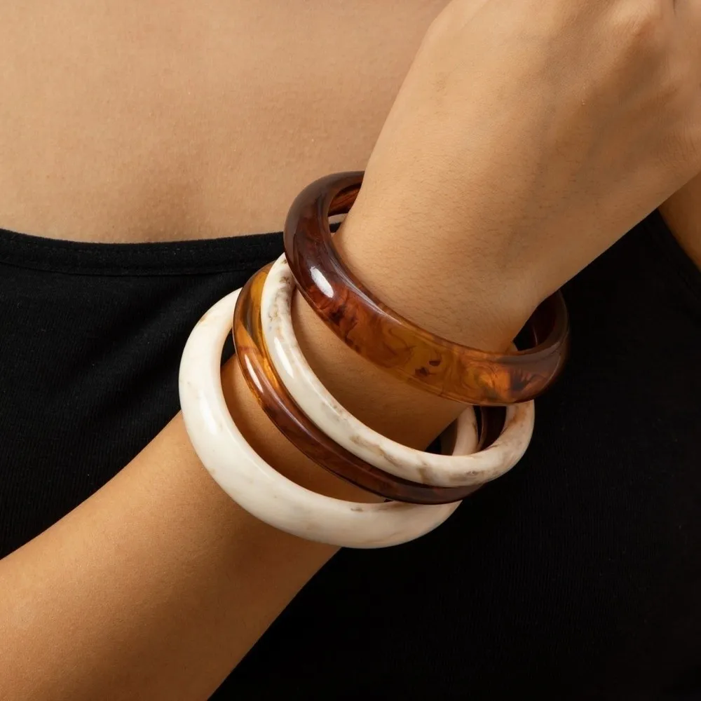 Elegant Muticolor Resin Bracelets Bohemia Wristband Round Bangle Stackable Korean Style Geometric Bracelets Lady Gifts