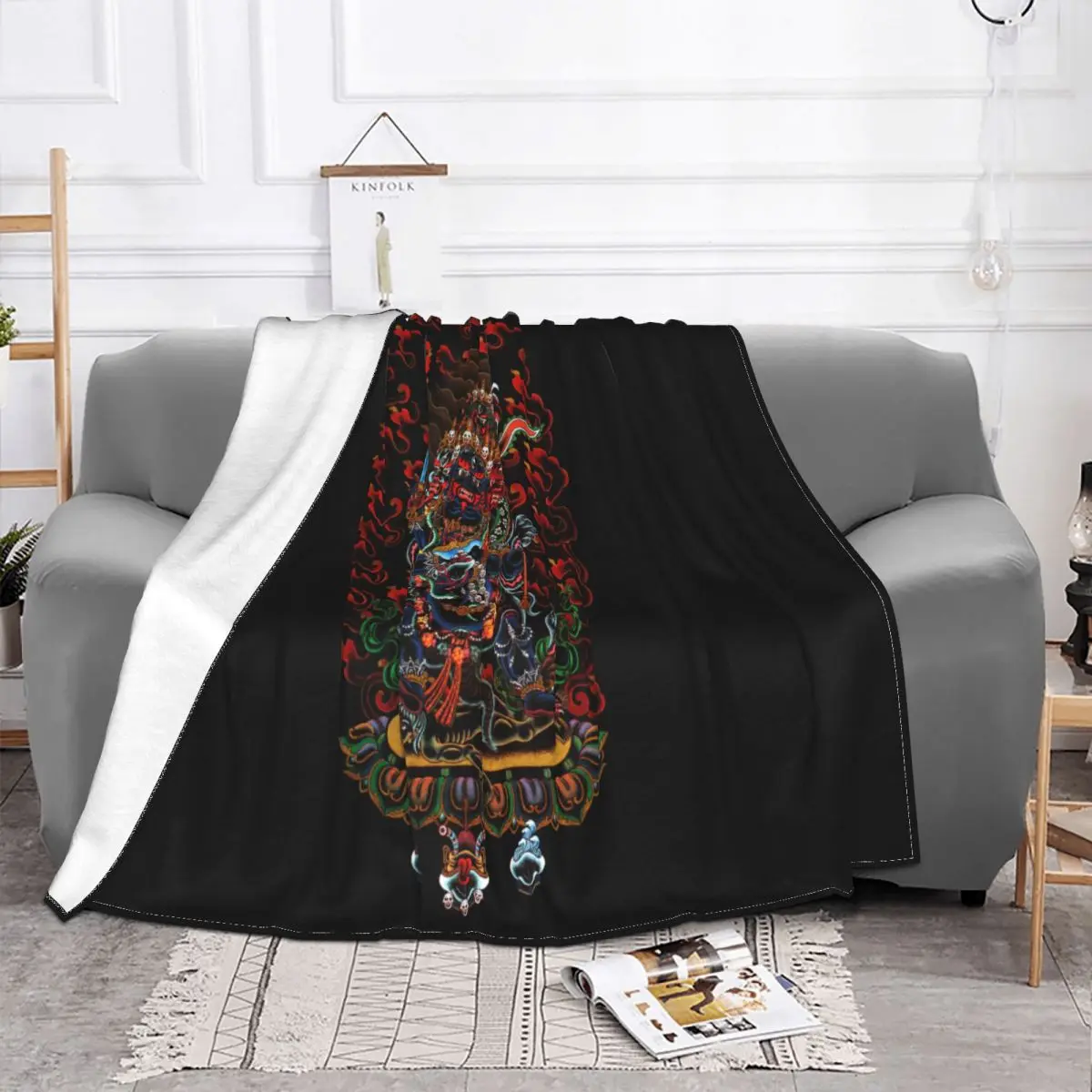 Mahakala Dharmapala In 83 Ao Thun Phat Tap Yoga Phat Giao Thien Tong Tao Linh Thieng Throw Blanket