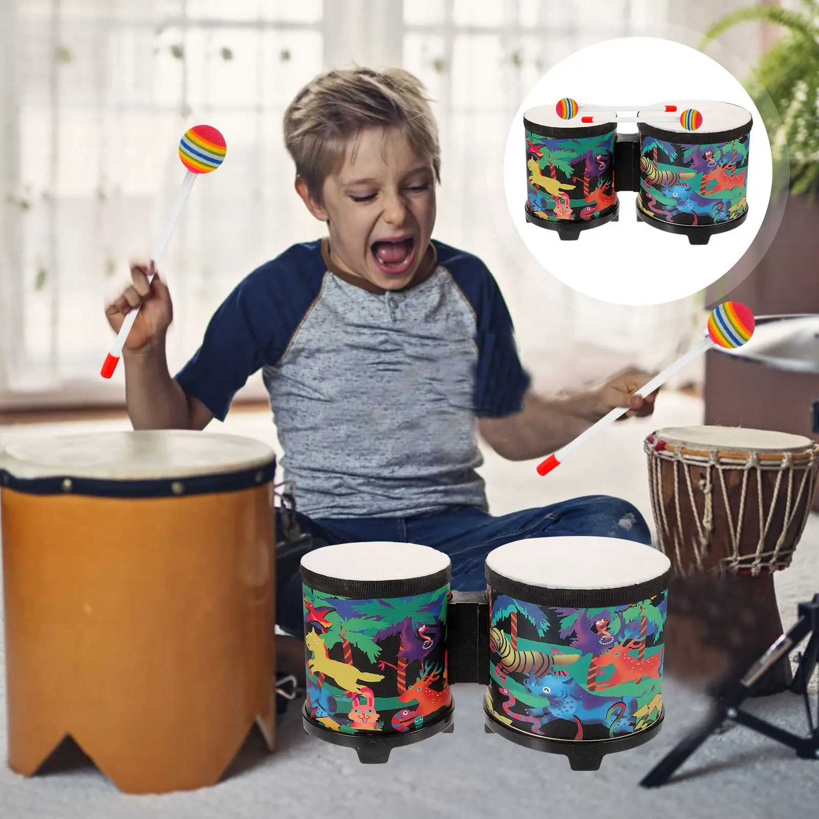 Bongo Drum Percussion Child Toy Percussion Instrument Drum Sticks Kids Ages 9-12 Bongos Western Drums Plastic Educational Toy