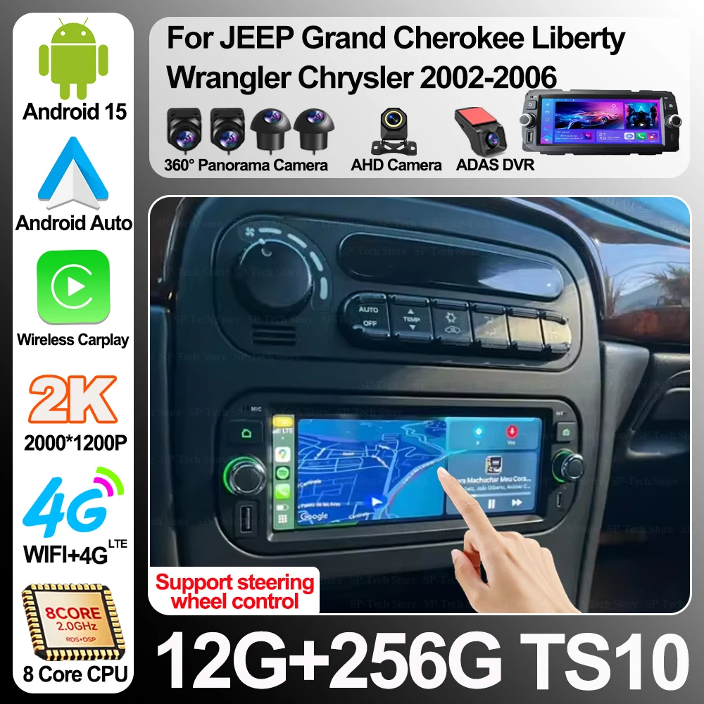 Android 16 For Jeep Grand Cherokee Liberty Wrangler Chrysler 2002-2006 Car Screen Multimedia Video Player Gps navigation Rds 5g