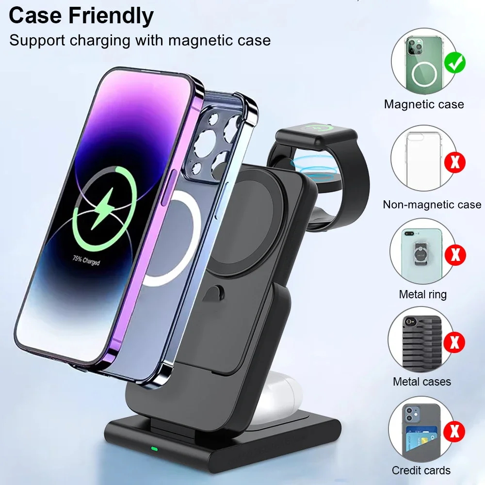 

Magnetic 5000Mah Power Bank 3 in 1 Wireless Charger for iPhone15 14 13 12 Pro Max Auxiliary External Battery for Apple Watch W17