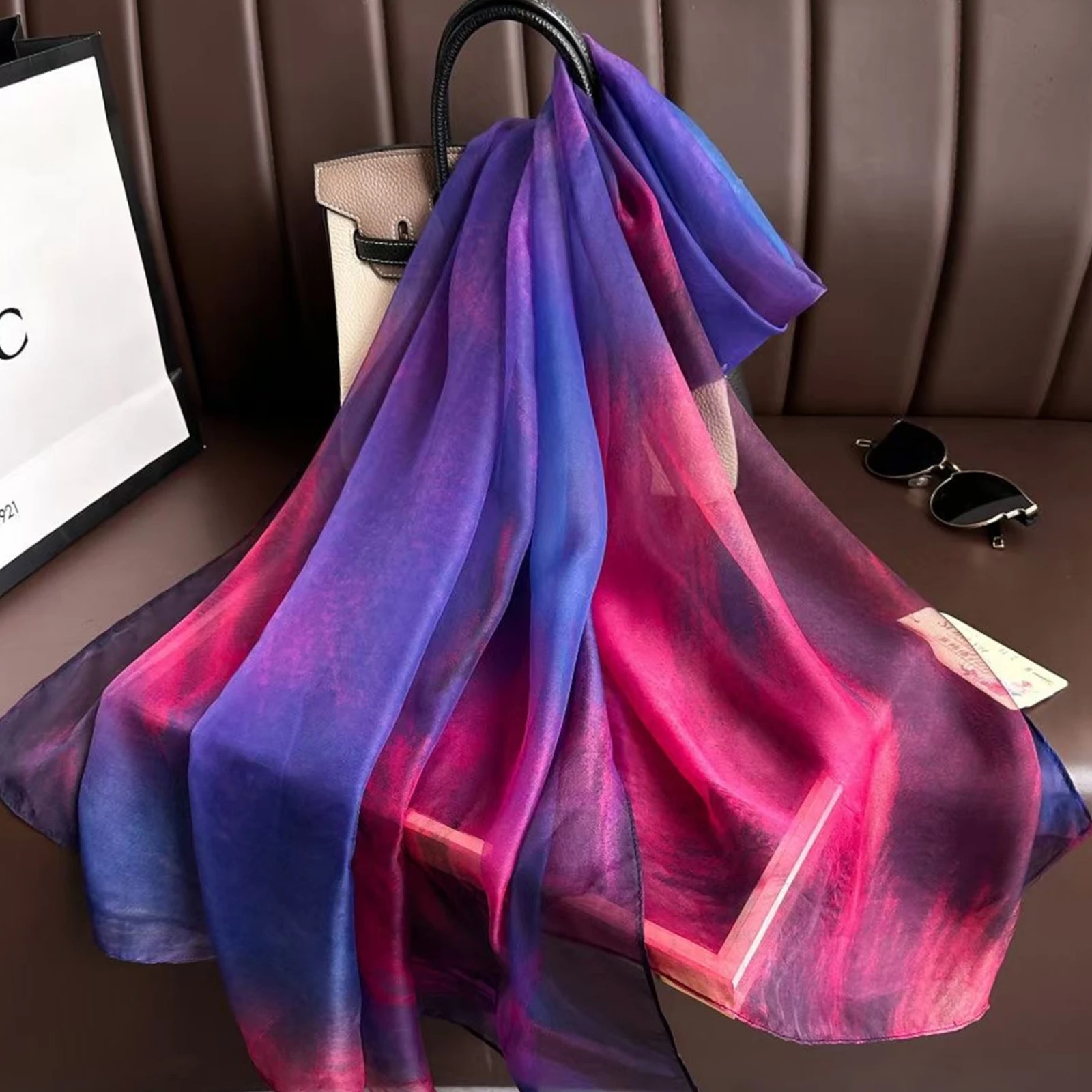 1805* 130cm Fashion Style Silk Scarf The Four Seasons Muslim Headcloth Women\'s New Luxury Print Bandanna Outdoor Sunscreen Shawl