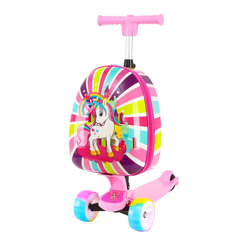 New 16inch Cartoon Children's Scooter Trolley case 2-in-1 Eggshell Schoolbag Multifunctional Luggage for Primary School Students