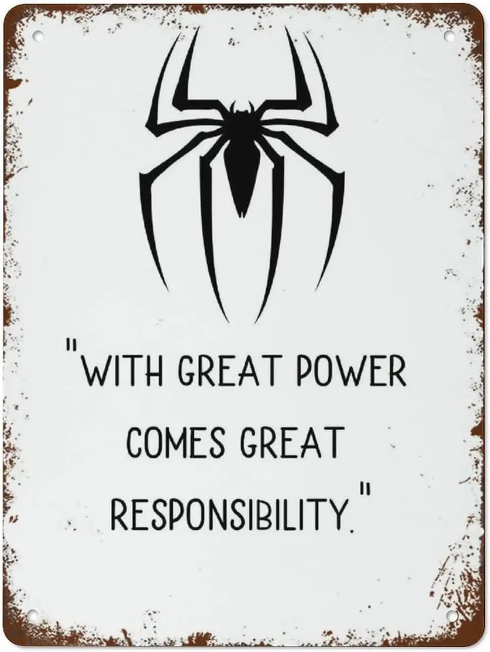 Y1,Funny Vintage Tin Metal Sign with Great Responsibility Comes Kids Room Spider Typography 16x12 Inch Suitable for Home and