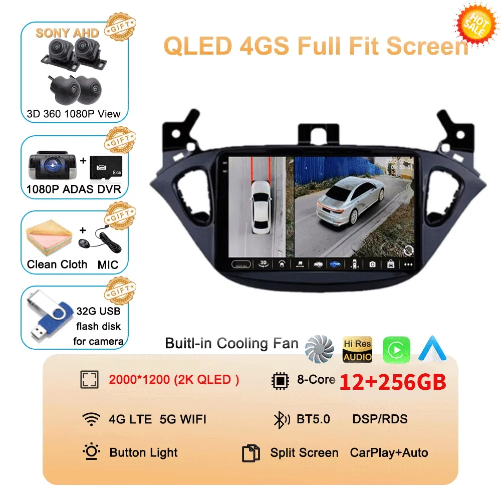 Android 16 Auto voor Opel Corsa E 2015-2019 voor Opel Adam 2013-2016 Multimedia Videospeler Radio Carplay Auto GPS WIFI+4G Stereo - afbeelding 1