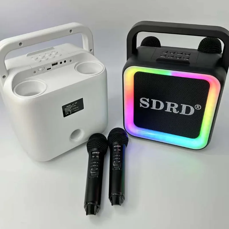 Subwoofer inalámbrico para exteriores, altavoz portátil RGB con Bluetooth y Micrófono Dual para Karaoke, para adultos, para cantar en fiestas