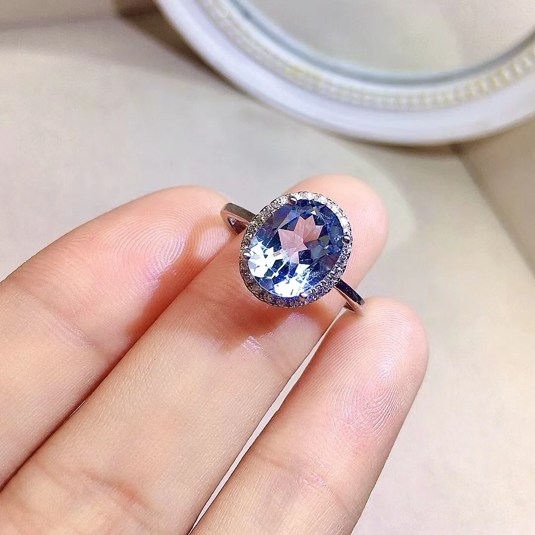 

3ct 8mm*10mm VVS Grade Natural Topaz Ring for Party Fashion Light Blue Topaz Silver Ring 925 Silver Topaz Jewelry