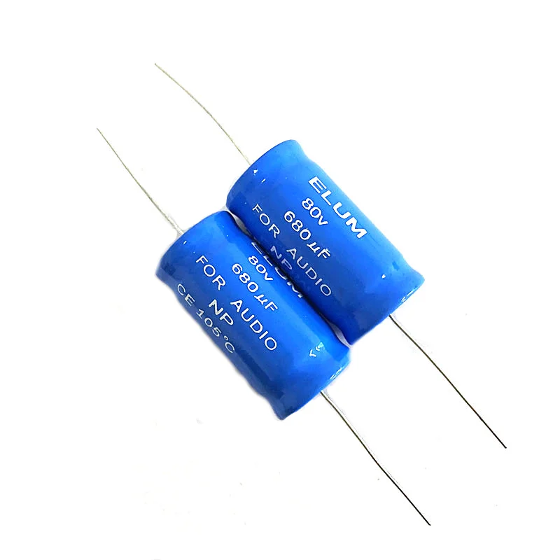 2PCS ELUM audio frequency crossover horizontal axial NP non-polar aluminum electrolytic capacitor 80v 680uf 22X44mm