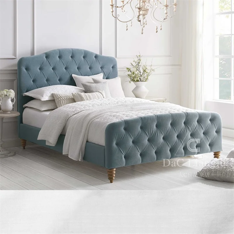Factory Direct 2026 Simple American light luxury master bedroom fabric bed French retro wind velvet pull button princess bed Nor