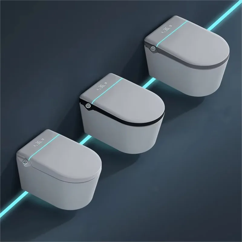 Electric Smart Toilet with Auto-Open Lid Heated Seat P-Trap Remote Control Elongated Bowl Shape Intelligent Foot Touch Flush WC