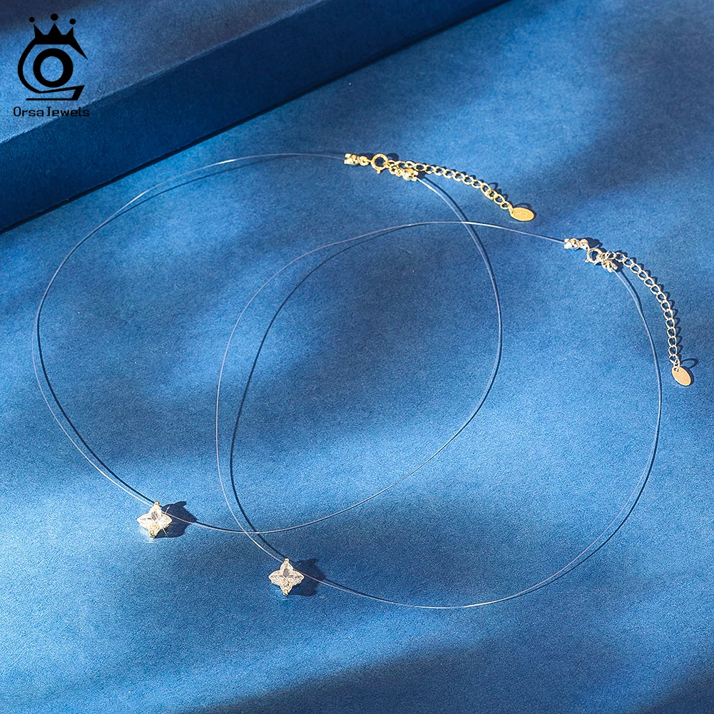 

ORSA JEWELS Сверкающие 8А Премиум-цирконий с леской S925, ожерелье для женщин, блестящая цепочка, ювелирные изделия LZN33