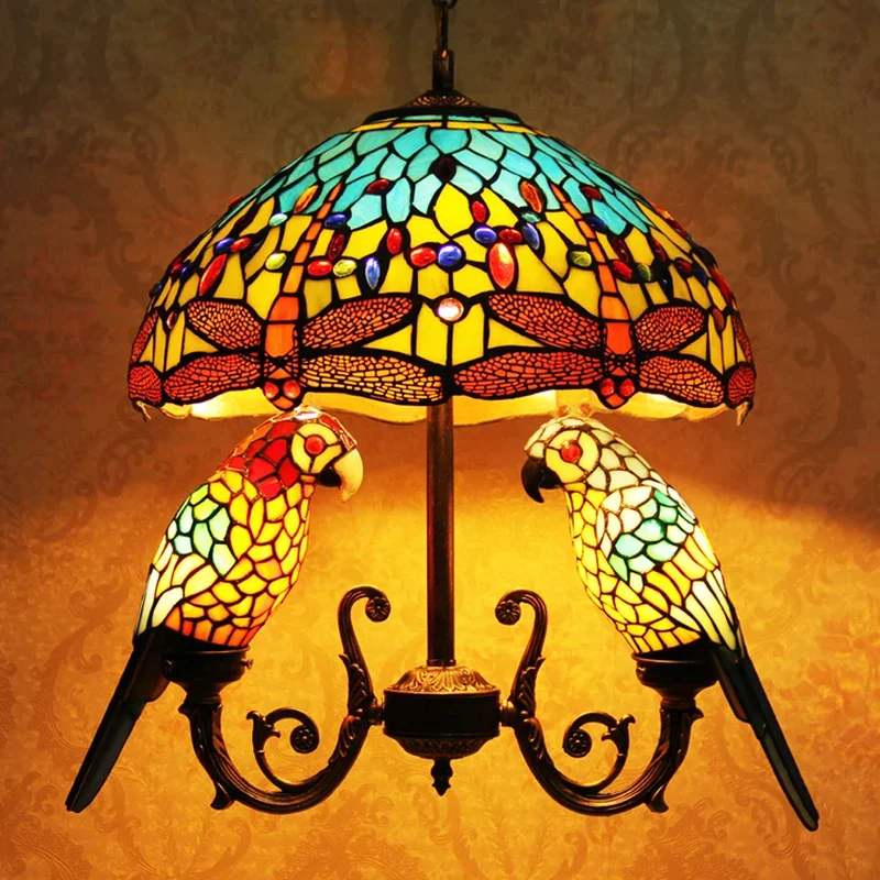 Led E27 Tiffany Glass Zinc Alloy Parrot LED Lamp LED Light.Pendant Lights.Pendant Lamp.Pendant Light For Dinning Room Foyer