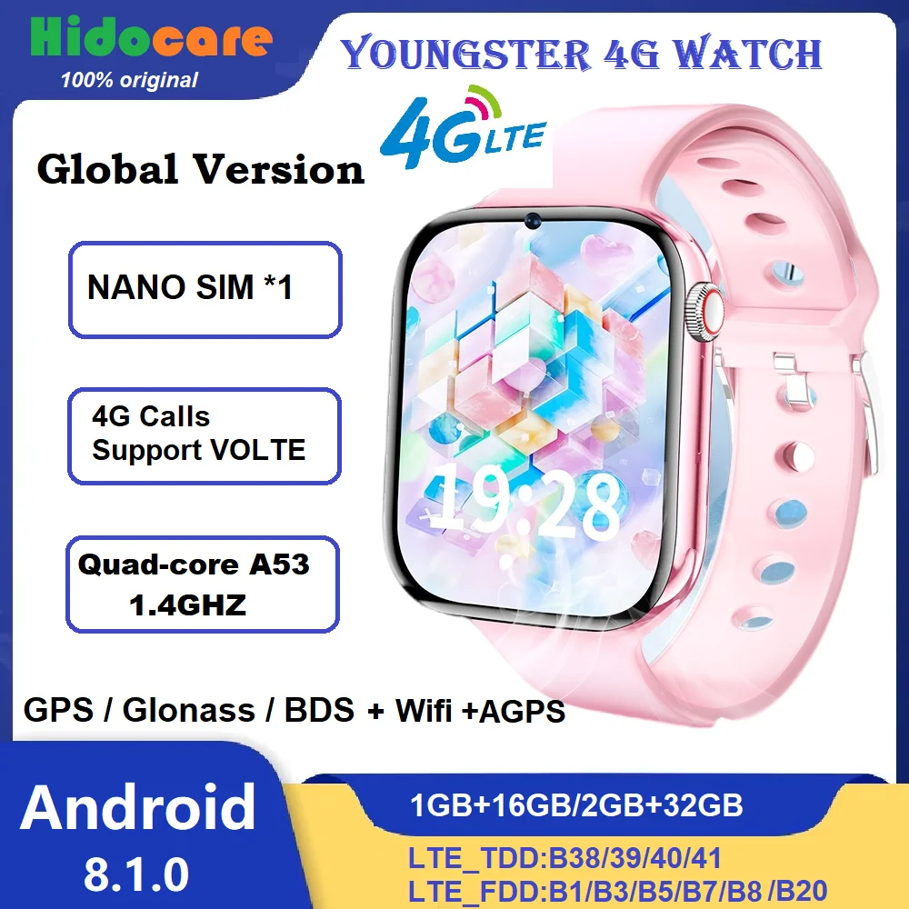 

2024 New Smart Watch for Kids Girls Cellphones Android Nano SIM 4G LTE for Women and Young Men MiwiTracker APP GPS Wifi Watch 8