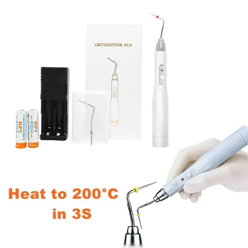 Dental Gutta Percha Obturation System Wireless Endo Heated Plugger Root Canal Hot Melt Filling Pen with 2 Tips Dentist Tools