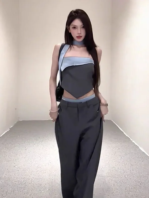 

Faionable комплект из двух предметов с высокой талией, топ без косточек и orts, цветной дизайн для молодых женщин, летняя коллекция